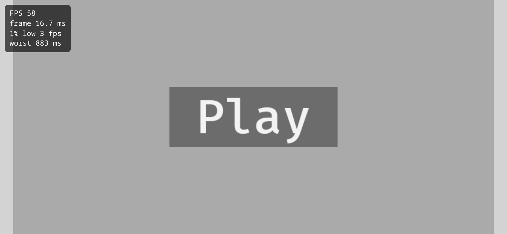 The Bevy game menu in an emulated phone viewport, with the overlay showing FPS 58